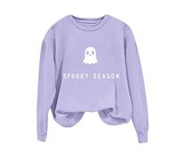 Halloween Baggy Sweatshirts for Women Ladies Long Sleeves Round Neck Sweatshirt Casual Hoodless Fashionable Ghost Pumpkin Pullover Oversized Tops Holiday Plus Size Lightweight Clothe Purple
