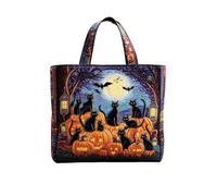 Halloween Bags Trick Or Treat, Pumpkin Moon Bat Haunted House Pattern Tote Bag, Reusable Shoulder Bag, Halloween Accessories Large Capacity Handbag for Halloween Party Gift Candy Shopping