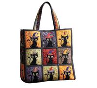 Halloween Bags Trick Or Treat, Pumpkin Moon Bat Haunted House Pattern Tote Bag, Reusable Shoulder Bag, Halloween Accessories Large Capacity Handbag for Halloween Party Gift Candy Shopping