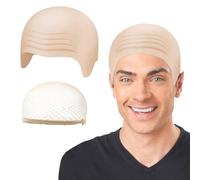 Halloween Bald Cap with Wig Cap,Bald Cap Fancy Dress,Bald Caps Latex,Bald Skin Thick Latex Head Cap Skin Skull Wig Cap,Halloween Cosplay Hat Costume Accessory for Kids Adults Brown