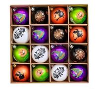 Halloween Ball Ornaments Set 16 Pieces 6Cm Plastic Tree Hanging Decorations Black Green White Orange Purple For Holiday Party Christmas Thanksgiving New Year Home Decor Festive Mix
