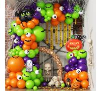 Halloween Balloon Arch Garland Kit, Dark Purple Bright Light Lime Green Orange White Eyeball Balloons with 3D Bat Pumpkin Spider Ghost Foil Balloon for Halloween Spooky Indoor Outdoor Party Decoration