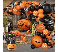 Halloween Balloon Arch Garland Kit, Orange and Black Balloon Arch Kit with 3D Bat Stickers, BOO Spider Bat Pumpkin Cat Pumpkin Spider Foil Balloons Polka Dot Balloons Halloween Party Decorations