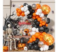 Halloween Balloon Arch Garland Kit With 4D Pumpkin - 110pcs Black Orange White Confetti Latex Decorations With Spider Web Print for Kids Theme Party Supplies