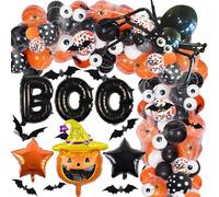 Halloween Balloon Arch Kit: 100+ Piece Party Decor Set with "BOO" Letters, Pumpkin Foil Balloon & Spider Webs for Backdrop