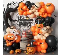 Halloween Balloon Arch Kit, Orange and Black Balloon Garland Kit with 3D Bat Stickers, Spider Pumpkin Ghost Pumpkin Cat Foil Balloons Apricot Balloons for Halloween Party Decorations Supplies Outrdoor