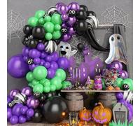 Halloween Balloon Arch Kit, Purple and Black Balloon Garland with Ghost Spider Foil Balloons, Black Eye Print Latex Green Balloons for Halloween Decorations Supplies