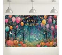 Halloween Balloon Backdrop, Colorful Spooky Party Decorations, Happy Halloween Photo Background for Events, Fall Festive Indoor/Outdoor Use 71x43 Inch