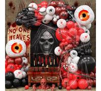 Halloween Balloon Garland Arch Kit, 118Pcs Dark Crimson Red Black White Red Handprint Balloons with 3D Spider 4D Eyeball Foil Balloon for Halloween Party Indoor Outdoor Backdrop Decoration Supplies