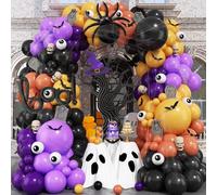 Halloween Balloon Garland Arch Kit, 118Pcs Mustard Yellow Dark Royal Purple Black Orange White Eyeball Latex Balloons with 3D Bats BOO Black Spider Foil Balloon for Halloween Party Backdrop Decoration