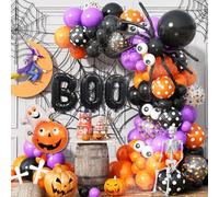 Halloween Balloon Garland Arch Kit, 128Pcs Orange Black Spider Purple White Eyes Confetti Latex With Laser Ghost Pumpkin BOO Foil for Spooky Party Outdoor Indoor Decorations