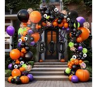 Halloween Balloon Garland Arch Kit, 163Pcs Orange Black Purple Balloons with Eyeballs Spider for Halloween Birthday Party Decorations