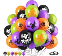 Halloween Balloons, 50pcs Black Orange Purple Green Balloon, 12inch Party Balloons Decorative, Sorcière Fantomatique Citrouille for Home, Halloween Party Decoration