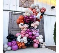 Halloween Balloons Arch Pink Purple Black Orange Balloons Garland Boo Ghost Foil Balloon 3D Bat Stickers Wine Rose Red Latex Helium Balloon Witch Halloween Birthday Party Decorations Bridal Shower