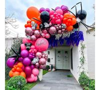 Halloween Balloons Arch Rose Pink Orange Balloons Garland Black Long Eyes Spider Balloon Wine Rose Red Metallic Pink Latex Helium Balloon Halloween Birthday Party Decorations Spooky Bridal Shower