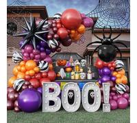 Halloween Balloons Garland Arch Kit, 119pcs Orange Purple Red Pink Balloons, Pearl Coffee Marble Agate Balloon Spider Black Explosion Star Foil Balloon for Happy Halloween Birthday Party Decorations