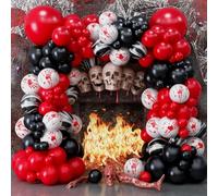 Halloween Balloons Garland Arch Kit, 125 PC Red Black Scary Balloons with Marble Bloody Hand Prints, Horror for Scream Creepy Gothic Decorations