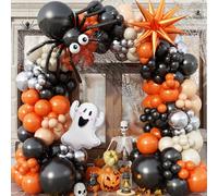 Halloween Balloons Garland Arch Kit, 132pcs Orange Silver Black Balloons, Spider Eye Balloon Ghost Orange Explosion Star Foil Balloon for Spooky One Horror Birthday Trick or Treat Party Decoration
