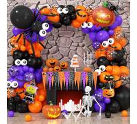 Halloween Balloons Garland Arch Kit, Halloween Party Decorations Black Orange Purple Confetti Balloon mit Pumpkin Ghost Foil Balloons 3D Bat Sticker for Indoor Outdoor Spooky Theme Party Supplies