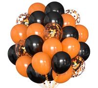 Halloween Balloons, Pack of 60 Halloween Balloons with Scary Motifs - 30 Orange, 20 Black, 10 x Orange Confetti, Decorative Latex Balloons for Party Accessories