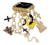 Halloween Band Compatible with Apple Watch 38mm 40mm 41mm 42mm 44mm 45mm 46mm 49mm, Metal Chain with Charms Pendants Bracelets for iWatch Series 10 9 8 7 6 5 4 3 SE Ultra 2, Cross Black, 42mm