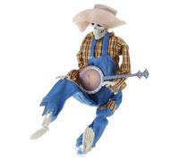 Halloween Banjo Playing Skeletons, Halloween Gifts Skeleton Figurine, Feature Red Yellow Grids Detailing, Perfects For Music Lover And Holiday Collector Themed Eerie Ornament