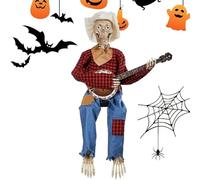 Halloween Banjo Playing Skeletons, Halloween Gifts Skeleton Figurine, Feature Red Yellow Grids Detailing, Perfects For Music Lover And Holiday Collector Themed Eerie Ornament