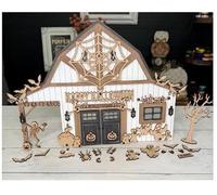 Halloween Barn Desktop Art Decor - Light Up Mini Haunted Scene with Spider Web, Witch Lights, Dancing Skeleton, Ghosts & Bats - Spooky Tabletop Decoration for Halloween Home Desk, Mantel (A)