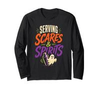 Halloween Bartender Serving Scares & Spirits Ghost Gift Long Sleeve T-Shirt