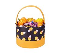 Halloween Basket Bucket Bag for Trick or Treat, Orange Polka Dot Design Candy Tote with Handle (Design 6)