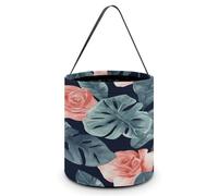 Halloween Basket Large Capacity Candy Bags Watercolor Monstera Pattern | Trick Or Treat Candy Bucket Bag with Handles, Reusable Personalized Snack Storage Basket for Holiday Party Favor Decor