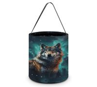 Halloween Basket Large Capacity Candy Bags Wolf Under The Starry Sky | Trick Or Treat Candy Bucket Bag with Handles, Reusable Personalized Snack Storage Basket for Holiday Party Favor Decor