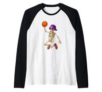 Halloween Basketball Skeleton Teens Spooky Basketball Player Raglan Baseball Tee
