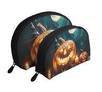 Halloween bat and Moon Printed Makeup Bags 2-Piece Portable Shell Travel Toiletry Bag Cosmetic Organizer Bag for Women