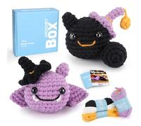 Halloween Bat & Black Cat Crochet Kit for Beginners - Easy Knitting Soft Yarn, Step-by-Step Video Tutorial, Adults' Birthday Gift