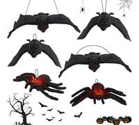 Halloween Bat Decoration, 4 Pieces Hanging Bats + 2 Pieces Spider Halloween, DIY Realistic Looking Ghost Bat Haunted Rubber Halloween Horror Decoration for Halloween Party