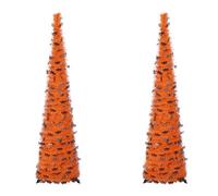 Halloween Bat Decorative Tree 2 Pcs 1.5 m Orange Rubia Folded Christmas Tree for Indoor Outdoor Porch Scary Haunted House Theme Party Halloween Yard Home Garden Decoration
