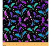 Halloween Bat Fabric by The Yard Glitter Stars Galaxy Upholstery Fabric for Kids Child, Cartoon Gothic Bats Decorative Fabric for Quilting Sewing DIY Gift, 2 Yards,Teal Blue Green Purple