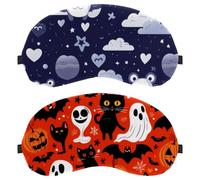 Halloween Bat Ghost Pumpkin Black Cats 2-Pack Light-Blocking Soft Breathable Sleep Mask Eye Masks Sleeping Mask