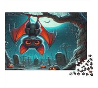 Halloween Bat Graveyard Jigsaw Puzzle 1000 Piece Recycled Paper for Adults Adult Jigsaws Hard Difficult Challenging Game Fun Home Present Great Gift for Decompression 70x50cm/1000pcs
