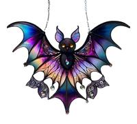 Halloween Bat Hanging Decorations, Acrylic Stained Glass Bat Sun Catcher, Halloween Flying Bat Hanging Decorations Window Wall Hangings Ornament for Living Room, Home, Office, Kitchen (B)