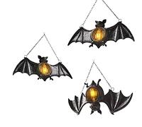 Halloween Bat LED Lantern Halloween Bat Pendant Outdoor Bat LED Lantern Door Bat Pendant Halloween Simulation Bat LED Lantern Resin Retro Flameless Bat
