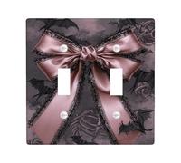 Halloween Bat Light Switch Cover Plates/Outlet Covers, Dark Violet Ribbon and Lace Design for Spooky Decor, Thermoplastic Wall Plates, Standard Size Double Toggle
