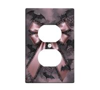 Halloween Bat Light Switch Cover Plates/Outlet Covers, Dark Violet Ribbon and Lace Design for Spooky Decor, Thermoplastic Wall Plates, Standard Size Single Duplex Outlet