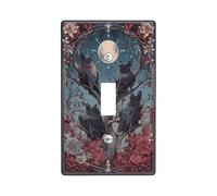 Halloween Bat Light Switch Cover Plates/Outlet Covers, Midnight Blue Floral Design for Home Decor, Thermoplastic Wall Plates, Standard Size Single Toggle