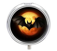 Halloween Bat Pill Case with 3 Compartments - Portable Travel Pill Organizer for Purse, Easy-Open Button Design, Small Round Pillbox Vitamin Holder Organizer for Women Men