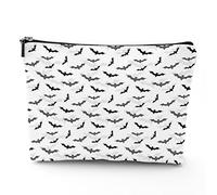 Halloween Bat Print,Travel Bag Makeup Case Cosmetic Bag,Flying Bats and Shadows,Linen Makeup Bag Great Gift for Travel,White Grey,7x9in