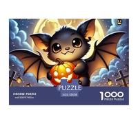 Halloween Bat Pumpkin Challenging Puzzles 1000 Pc - Bat-cat Hybrid Holding Jack-o'-lantern for Men And Women Recycled Paper Educational Game Challenge52x38cm/1000pcs