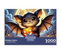 Halloween Bat Pumpkin Puzzle Game for The Whole Family 1000 Piece - Bat-cat Hybrid Holding Jack-o'-lantern Gifts for Men Women Fun Present for Home38x26cm/1000pcs