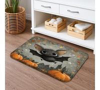 Halloween Bat Quick Dry Bath Mat, Cute Black Bat Pumpkin Absorbent Non Slip Shower Mat, Autumn Memory Foam Washable Bath Rugs for Bathroom Toilet Restroom Decorative 16x24 Inch